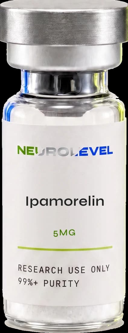 Neurolevel Ipamorelin research vial, lyophilized powder, applied printed label